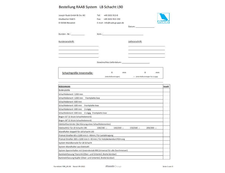 Bestellformular FBR 03.30 09-2012 Bestellformular LB Schacht L90