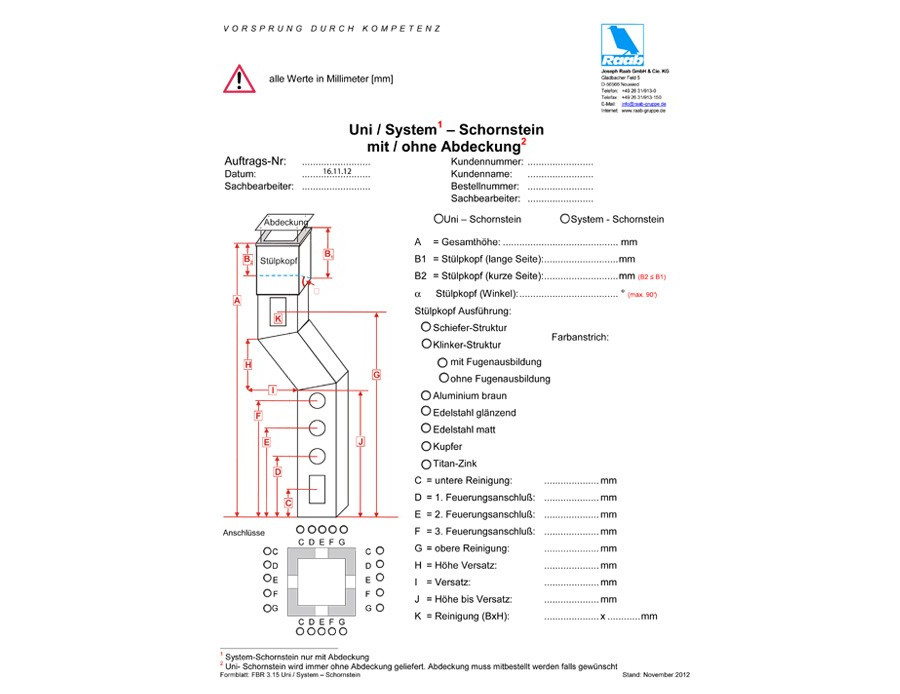 Bestellformular  FBR 03_15 Uni/System –  Schornstein mit/ohne Abdeckung